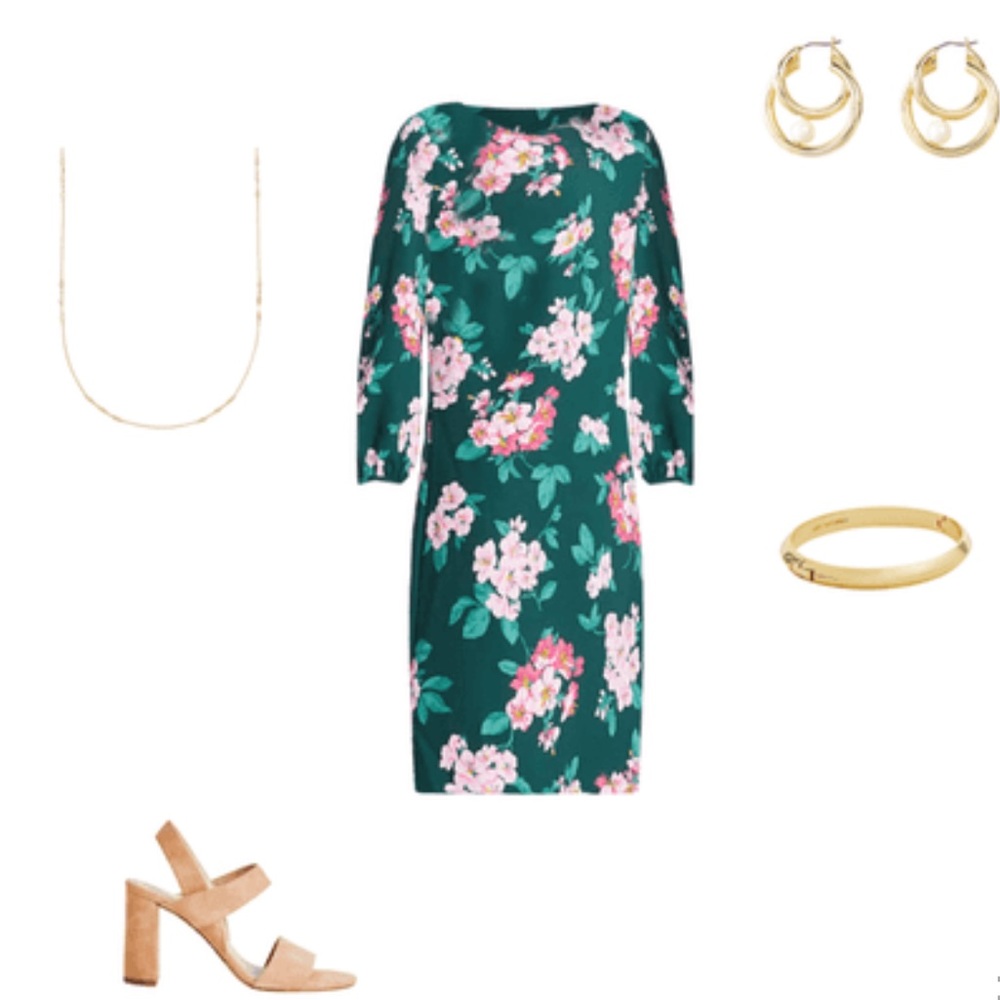 Ann Taylor petite Woodsy green floral shift dress - Picture 3 of 5